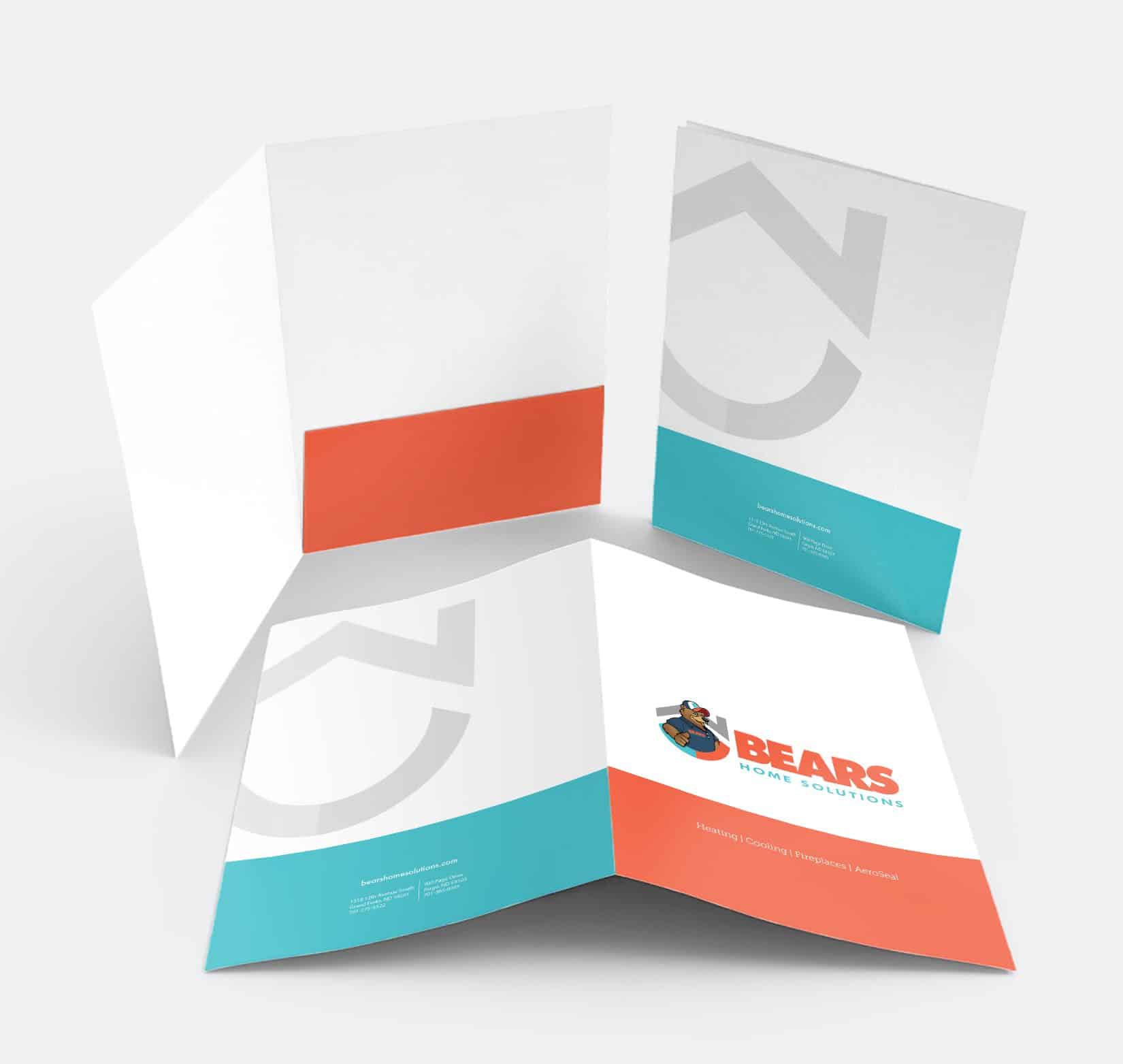 A set of three designed and printed folders for Bears Home Solutions.