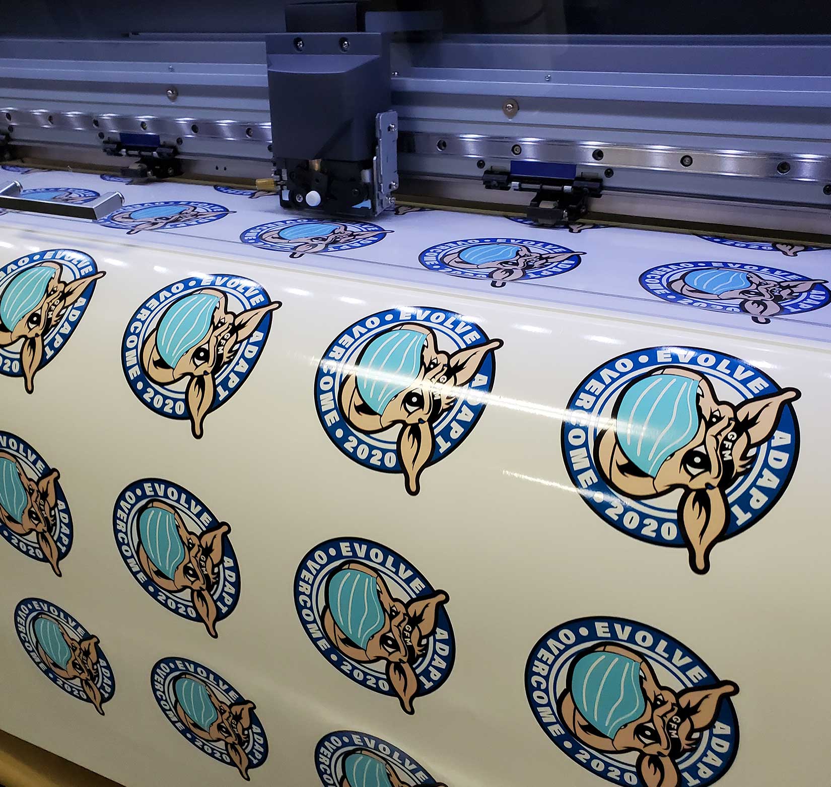 Multiple stickers being printed.