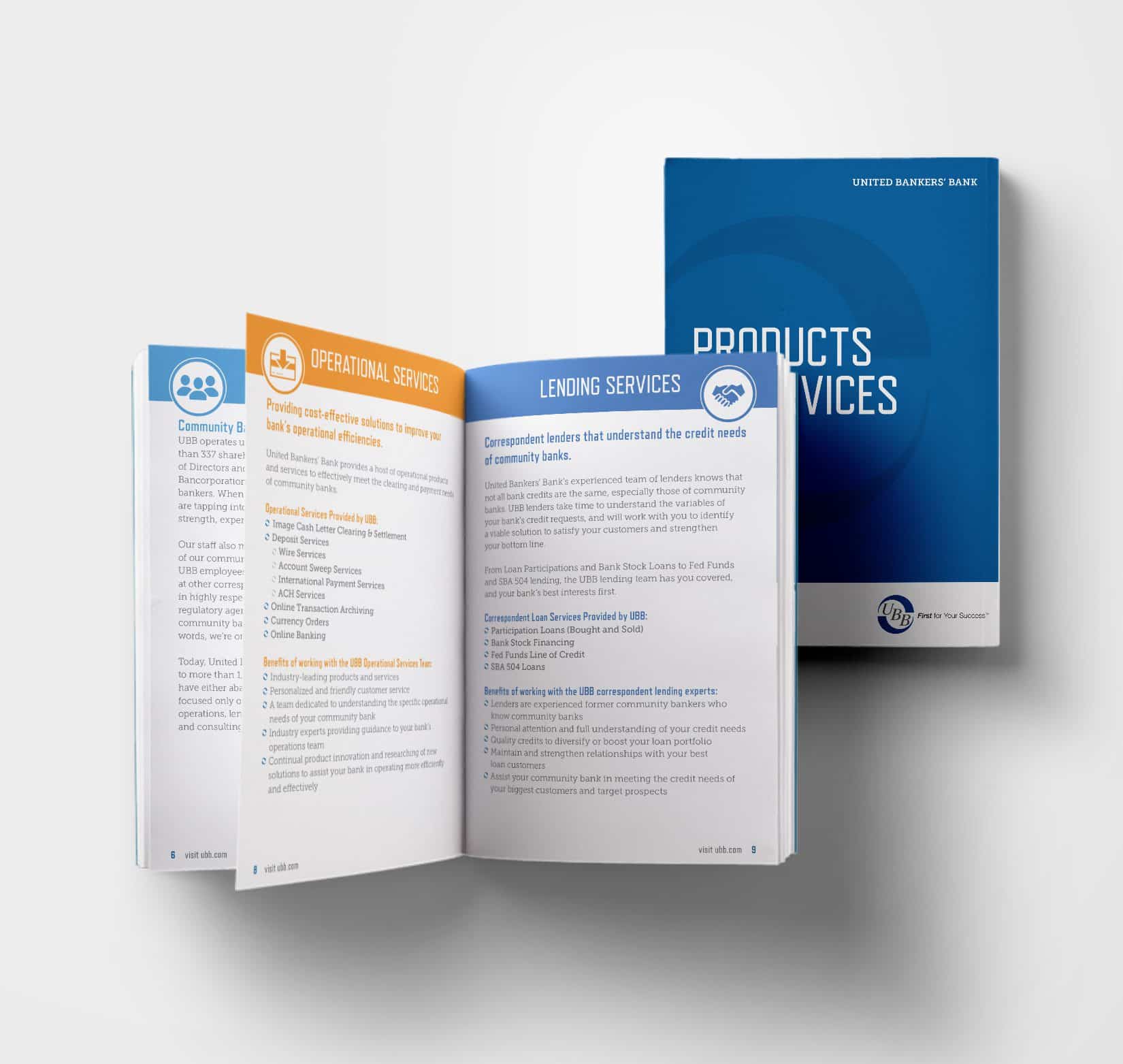 Two designed and printed booklets for United Bankers’ Bank on a white background