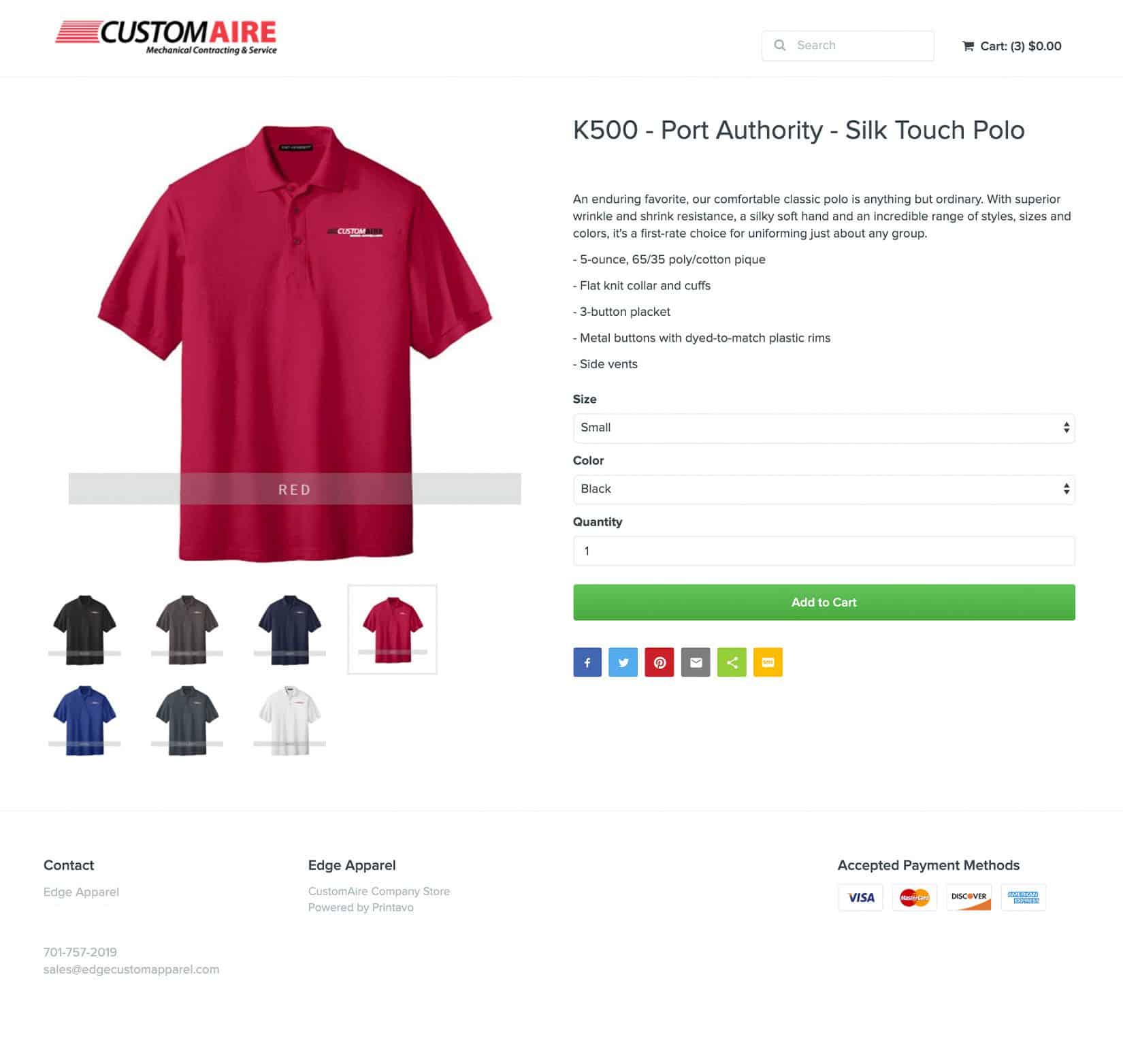 A screenshot of an online apparel store