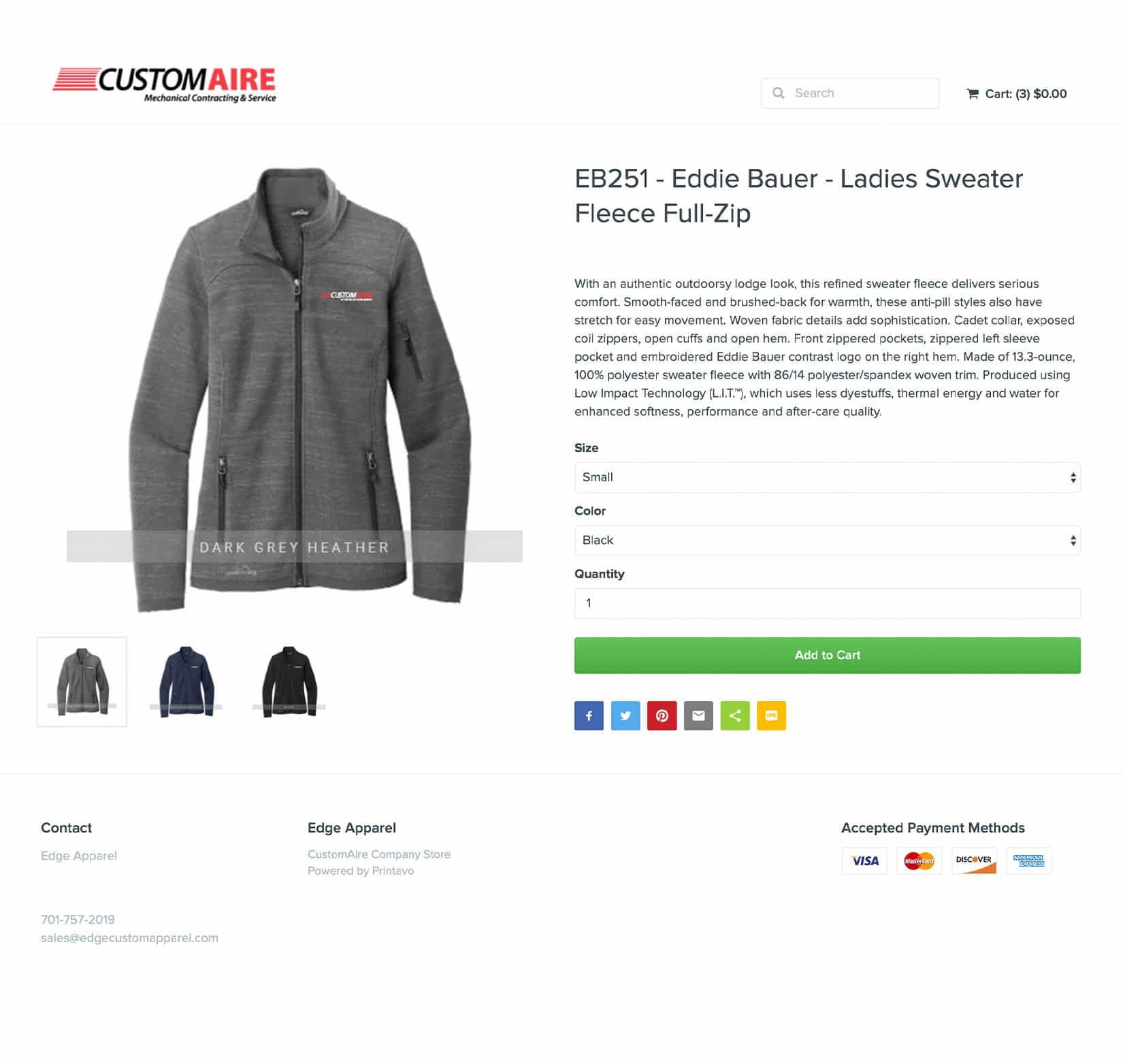 A screenshot of an online apparel store