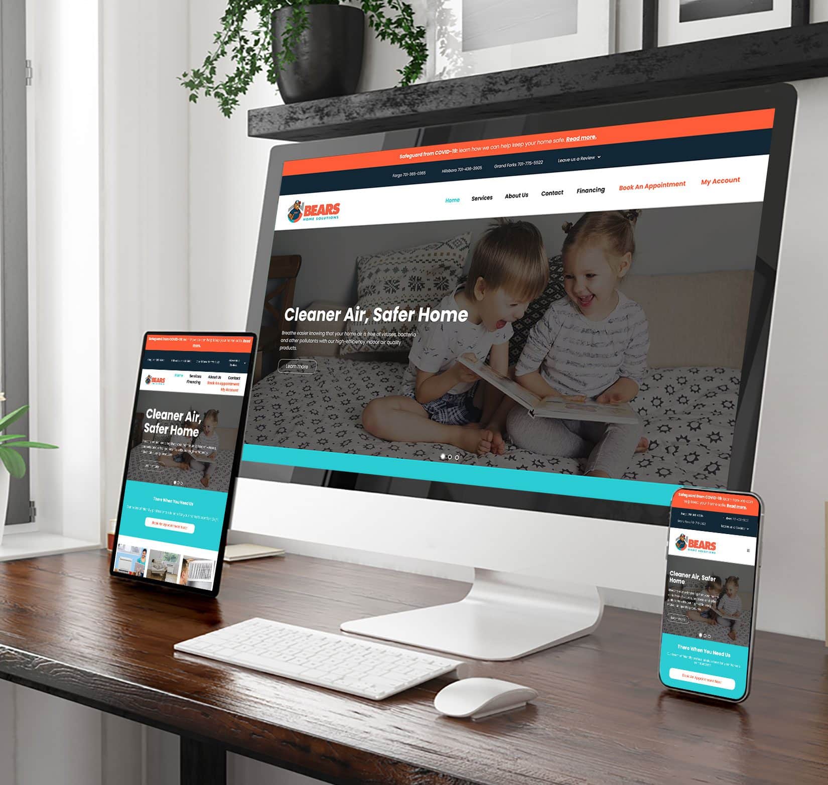 A website designed for Bears Home Solutions shown on the screens of a desktop computer, tablet, and mobile phone.